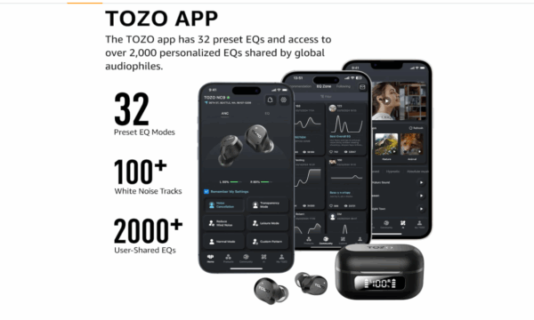 TOZO Hybrid Active Noise Cancelling Wireless Earbuds, 6 Mics ENC Clear Call, IPX8 Waterproof, in Ear Bluetooth 5.3 Headphones Stereo Bass Ear Buds 59H Playtime with LED Display 32 EQs via APP - Image 3