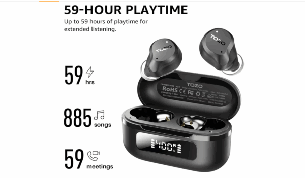 TOZO Hybrid Active Noise Cancelling Wireless Earbuds, 6 Mics ENC Clear Call, IPX8 Waterproof, in Ear Bluetooth 5.3 Headphones Stereo Bass Ear Buds 59H Playtime with LED Display 32 EQs via APP - Image 4
