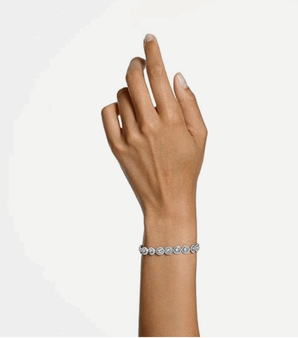 Swarovski Una Angelic Tennis Bracelet, Clear circle-cut Swarovski Crystals with Matching Crystal Pavé on a Rhodium Tone Finish Setting, Part of the Swarovski Una Angelic Collection - Image 6
