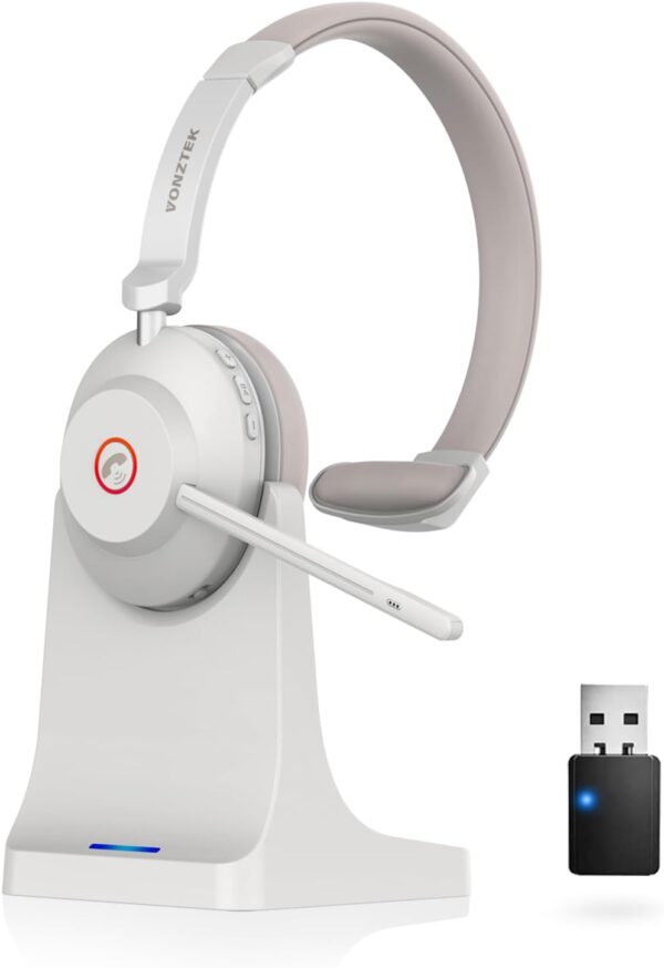 Wireless Headset with Mic for Work, Bluetooth Headset with Microphone (AI Noise Canceling & Mic Mute), Wireless Headset with USB Dongle & Charging Dock for Work/Home/Office/Call Center/PC/Laptop/Zoom - Image 2