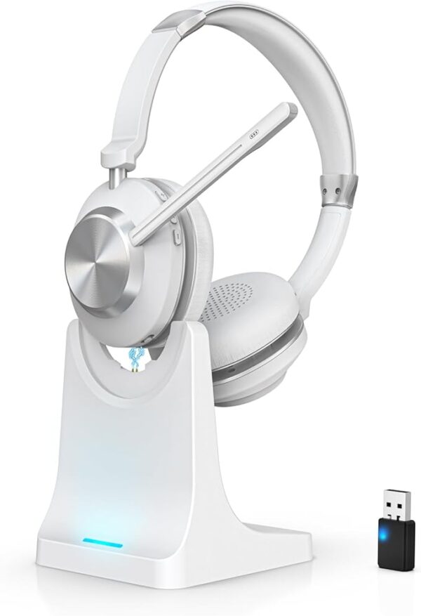 Wireless Headset with Mic for Work, Bluetooth Headset with Microphone (AI Noise Canceling & Mic Mute), Wireless Headset with USB Dongle & Charging Dock for Work/Home/Office/Call Center/PC/Laptop/Zoom - Image 10