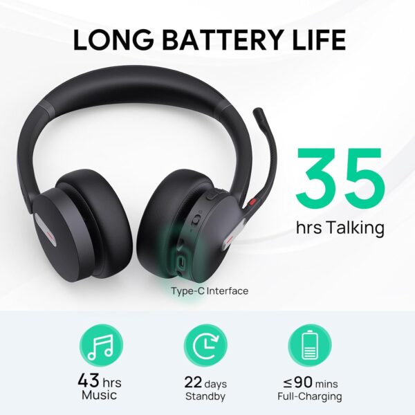 Yealink BH70 Dual Wireless Headset with Mic for Work, Bluetooth Headphone with Teams Certification, up to 35h Talk Time, 147g All-Day Wearing Comfort, Perfect for Open Office Home Hybrid Work, USB-A - Image 4
