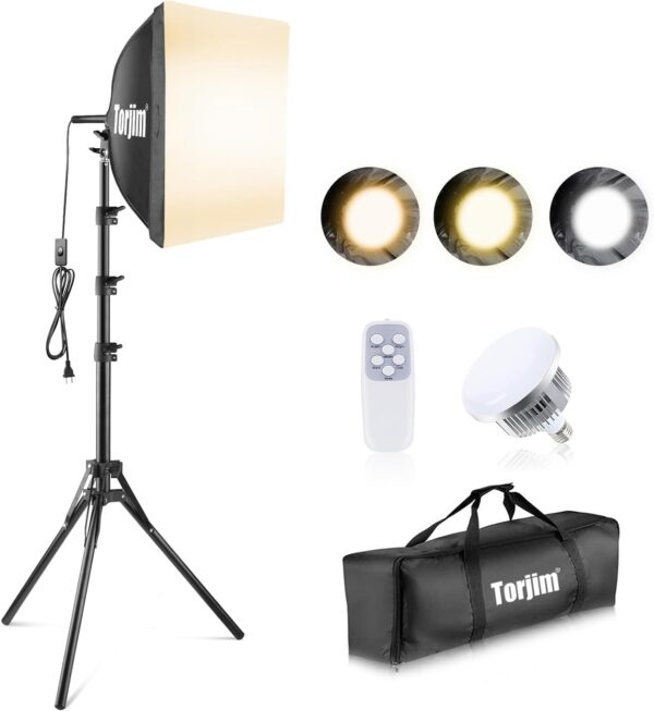 Torjim Softbox Photography Lighting Kit, 20'' x 20'' Professional Softbox Lighting Kit with 85W 3000-7500K LED Bulbs, Studio Lights for Photography/Video Recording/Live Streaming - Image 2