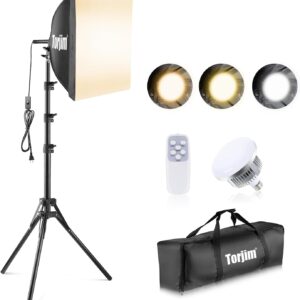Torjim Softbox Photography Lighting Kit, 20'' x 20'' Professional Softbox Lighting Kit with 85W 3000-7500K LED Bulbs, Studio Lights for Photography/Video Recording/Live Streaming