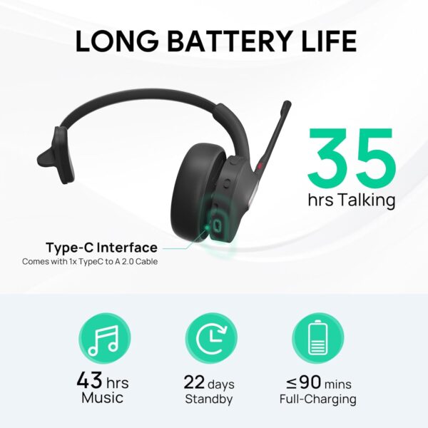 Yealink BH70 Dual Wireless Headset with Mic for Work, Bluetooth Headphone with Teams Certification, up to 35h Talk Time, 147g All-Day Wearing Comfort, Perfect for Open Office Home Hybrid Work, USB-A - Image 6