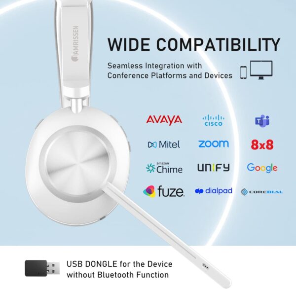 Wireless Headset with Mic for Work, Bluetooth Headset with Microphone (AI Noise Canceling & Mic Mute), Wireless Headset with USB Dongle & Charging Dock for Work/Home/Office/Call Center/PC/Laptop/Zoom - Image 5