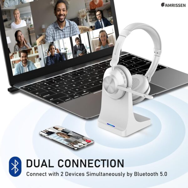Wireless Headset with Mic for Work, Bluetooth Headset with Microphone (AI Noise Canceling & Mic Mute), Wireless Headset with USB Dongle & Charging Dock for Work/Home/Office/Call Center/PC/Laptop/Zoom - Image 9