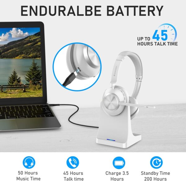 Wireless Headset with Mic for Work, Bluetooth Headset with Microphone (AI Noise Canceling & Mic Mute), Wireless Headset with USB Dongle & Charging Dock for Work/Home/Office/Call Center/PC/Laptop/Zoom - Image 8