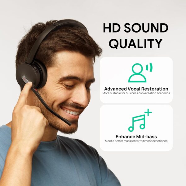 Yealink BH70 Dual Wireless Headset with Mic for Work, Bluetooth Headphone with Teams Certification, up to 35h Talk Time, 147g All-Day Wearing Comfort, Perfect for Open Office Home Hybrid Work, USB-A - Image 10