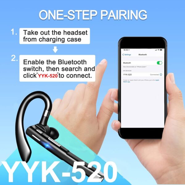 Bluetooth Headset for Cell Phones 500Hrs Standby Time with LED Charging Case 270 Degrees Rotatable Mic Hands Free Bluetooth 5.1 Version - Image 8