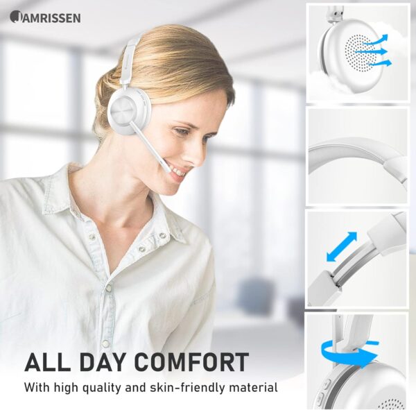 Wireless Headset with Mic for Work, Bluetooth Headset with Microphone (AI Noise Canceling & Mic Mute), Wireless Headset with USB Dongle & Charging Dock for Work/Home/Office/Call Center/PC/Laptop/Zoom - Image 4