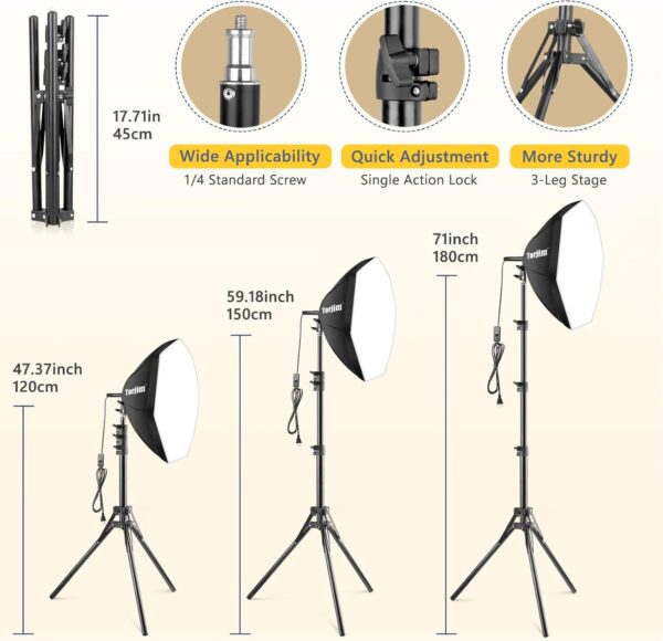Torjim Softbox Photography Lighting Kit, 20'' x 20'' Professional Softbox Lighting Kit with 85W 3000-7500K LED Bulbs, Studio Lights for Photography/Video Recording/Live Streaming - Image 5
