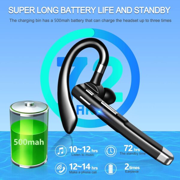 Bluetooth Headset for Cell Phones 500Hrs Standby Time with LED Charging Case 270 Degrees Rotatable Mic Hands Free Bluetooth 5.1 Version - Image 7
