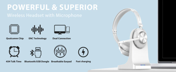 Wireless Headset with Mic for Work, Bluetooth Headset with Microphone (AI Noise Canceling & Mic Mute), Wireless Headset with USB Dongle & Charging Dock for Work/Home/Office/Call Center/PC/Laptop/Zoom - Image 12
