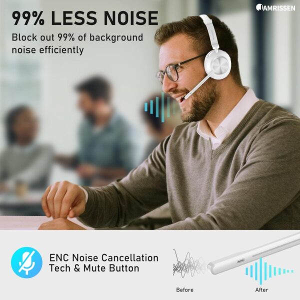 Wireless Headset with Mic for Work, Bluetooth Headset with Microphone (AI Noise Canceling & Mic Mute), Wireless Headset with USB Dongle & Charging Dock for Work/Home/Office/Call Center/PC/Laptop/Zoom - Image 7
