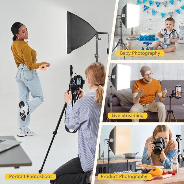 Torjim Softbox Photography Lighting Kit, 20'' x 20'' Professional Softbox Lighting Kit with 85W 3000-7500K LED Bulbs, Studio Lights for Photography/Video Recording/Live Streaming - Image 6