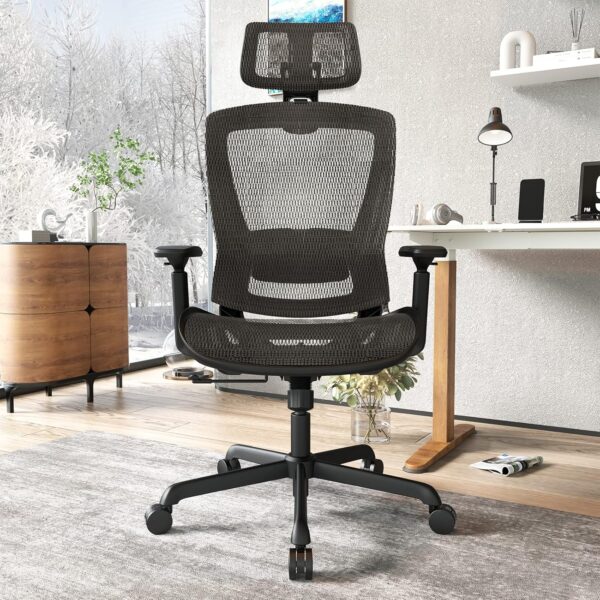 Headrest for Office Chair ELATASK, Not General, Grey Mesh Black Frame - Image 4